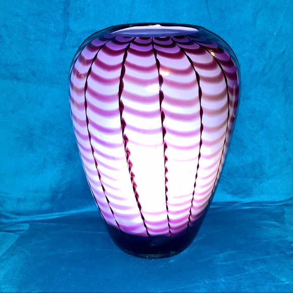 Murano Wave Pattern Hand Blown Vase - Purple - Picture 5 of 16